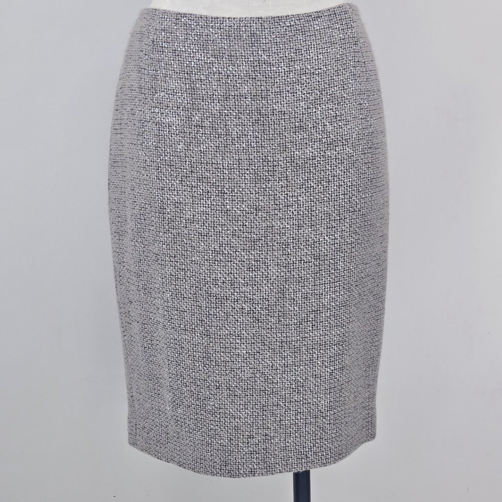 Escada Wool Straight Pencil Skirt W Silver Thread, Rear Slit, Size 40 or US 10